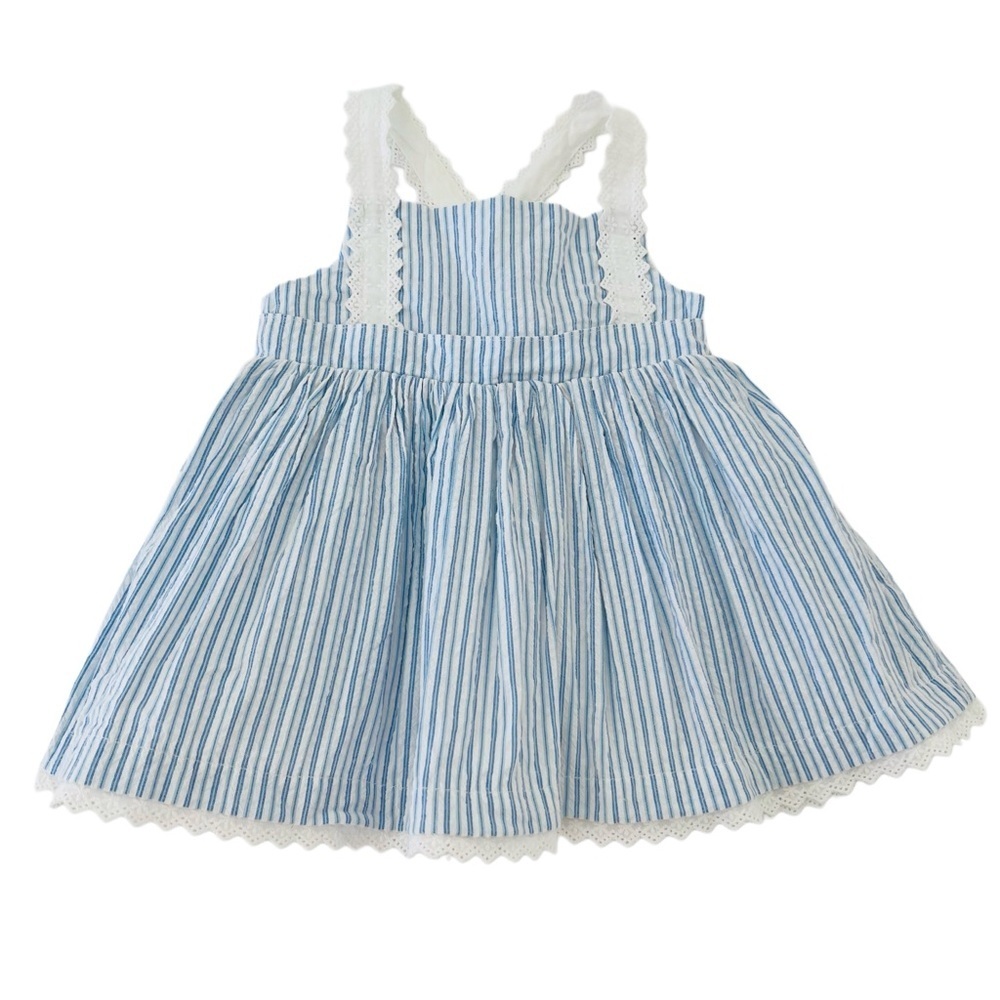 Emma’s Garden Blue & White Stripe Sundress w/ Lace Trim & Straps | Girl 24 Month